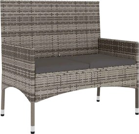 vidaXL Bancă de grădină cu 2 locuri, cu perne, gri, poliratan