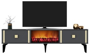 Masă TV/Dulap cu șemineu Tobuvu 2 (antracit + auriu) . 1095519