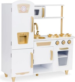 Bucătărie din lemn pentru copii în alb și auriu