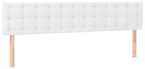 Pat cu arcuri, saltea si LED, alb, 180x200 cm, piele ecologica Alb, 180 x 200 cm, Nasturi de tapiterie