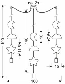 Lampă suspendată pentru copii TRIO 3xE27/20W/230V galben/albastru