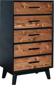 Comodă lemn masiv Timeless 5 Sertare Negru, 60 × 40 × 100 cm