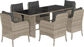 vidaXL Set mobilier de grădină cu perne, 7 piese gri deschis poliratan