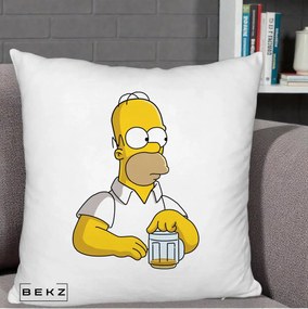 Perna Personalizata Homer Simpson cu Bere, 40x40 cm, Alb Pufos, Husa Detasabila, Perna Inclusa, BEKZ®