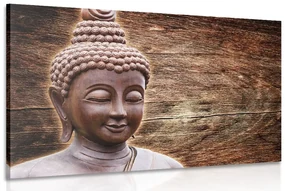 Tablou statuie Budha pe fundalul din lemn