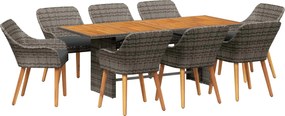 vidaXL Set de masă pentru grădină cu pernă 9 pcs Gri poliratan