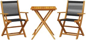 vidaXL Set mobilier bistro, 3 piese, negru, polipropilenă lemn masiv