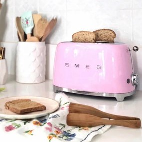 Prajitor de paine SMEG 50's Style TSF01PKEU, 950 W, 2 felii, 6 trepte, Tava pentru firimituri, Cablu integrat, Otel inoxidabil, Roz