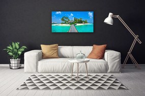 Tablou pe panza canvas Palm Beach Copaci Marea Podul Arhitectură Brun Verde Gri Albastru