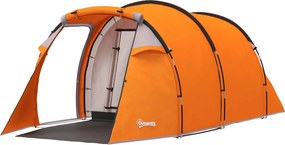 Outsunny Cort tunel pentru 2-3 persoane, cort de camping cu vestibul, cârlig pentru lampă, rezistență la apă 2000 mm Portocaliu | Aosom Romania