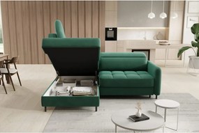 Colțar verde extensibil/cu spațiu de depozitare cu tapițerie din catifea (cu colț pe partea stângă/în formă de ”L”) Barea – ELTAP