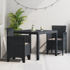 vidaXL Set mese grădină 3 pcs Antracit 100 x 100 x 73 cm Polipropilenă