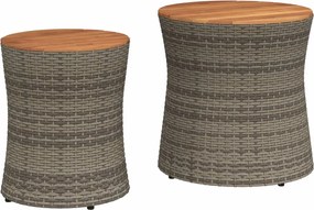 vidaXL Mese laterale de grădină cu blat din lemn 2 buc. gri poliratan