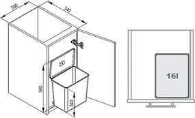 Cos gunoi incorporabil in dulap Ecomax Sesamo 450, cu extragere automata, gri, 2 x 8 l Gri, Polipropilena cu fibra de sticla, L:312 mm; l:237 mm;