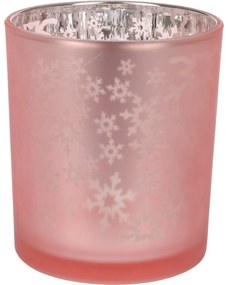 Sfeșnic din sticlă Snowflakes, 10 x 12 cm, roz