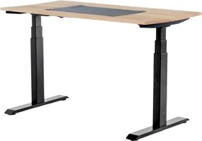 Viva Upgrade Pro 2.0, Birou reglabil cu blat lemn masiv, trecere cabluri, desk pad - Negru