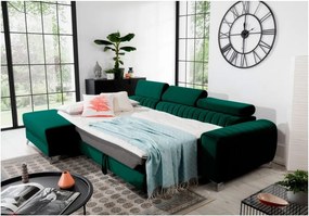 Colțar verde extensibil/cu spațiu de depozitare cu tapițerie din catifea (cu colț pe partea stângă/cu șezlong) Grayson – ELTAP