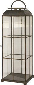 Felinar auriu, din metal si sticla, aspect vintage, H80cm, Grid