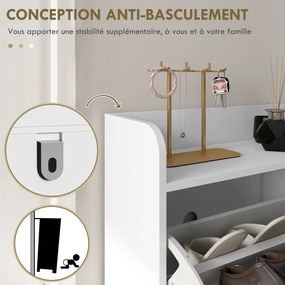 HOMCOM Dulap pentru încălțăminte 4 abtibilduri, cu raft reglabil, depozitare încălțăminte 106 x 24 x 102 cm, alb | Aosom Romania
