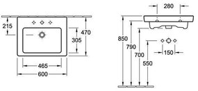 Lavoar pe mobilier, Villeroy & Boch, Subway 2.0, 60 x 47 cm, alb alpin