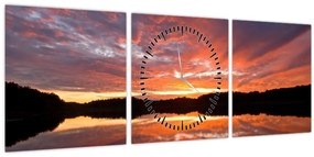 Tablou - Apus de soare peste lac (cu ceas) (90x30 cm)