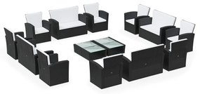 3095942 vidaXL Set mobilier de grădină cu perne, 16 piese, negru, poliratan