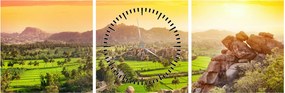 Tablou cu valea Hampi în India (cu ceas) (90x30 cm)