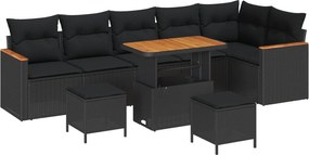 vidaXL Set de canapele pentru grădină cu pernă Negru Rattan poli