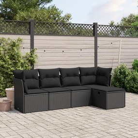 3263131 vidaXL Set mobilier de grădină cu perne, 5 piese, negru, poliratan