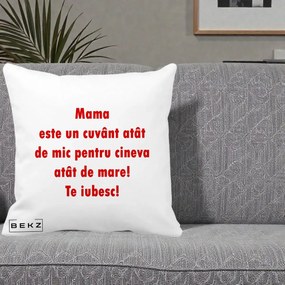 Cadou pentru Mama - Perna Personalizata Mama Cuvant Mic, 40x40 cm, Alba Mata, Husa Detasabila, Perna Inclusa, BEKZ®