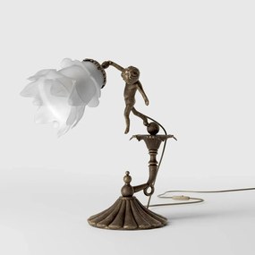 Veioza din alama cu abajur din sticla Putti