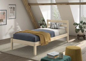 Pat single pentru copii 90 x 200 cm, finisaj natural din colecția PINO, somiera cu lamele rulabile – Vipack