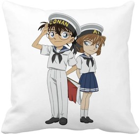 Perna Decorativa cu Detective Conan 2, 40x40 cm, Alba, Mata, Husa Detasabila, Burduf