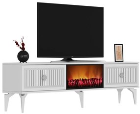 Masă TV/Dulap cu șemineu Kebive (alb + argintiu) . 1095526