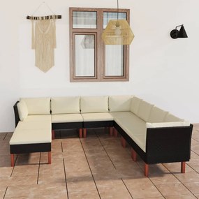 3059743 vidaXL Set mobilier de grădină cu perne, 9 piese, negru, poliratan