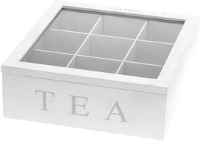 Cutie depozitare ceai 9 compartimente TEA, Alb, 22,5x9 cm, WENKO