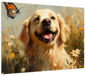 Tablou pe sticlă - Cățel fericit (70x50 cm)