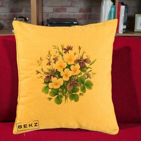 Perna Decorativa Viorele Iris Violet si Trifoi, 40x40 cm, Galben, Husa Detasabila, Perna Inclusa, BEKZ®