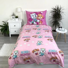 Lenjerie de pat pentru copii roz din bumbac pentru pat de o persoană 140x200 cm Paw Patrol "Heroic" – Jerry Fabrics