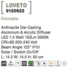 Stalp LED solar de exterior cu senzor miscare IP65 LOVETO H-50cm