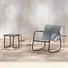 Outsunny Set Bistro din 3 Piese, Set de Grădină cu 2 Scaune de Exterior cu Mișcare de Legănare din Textilenă Respirabilă, Masă cu Blat din Sticlă, Set Masă și Scaune din Oțel pentru Terasă și Balcon, Gri | Aosom Romania
