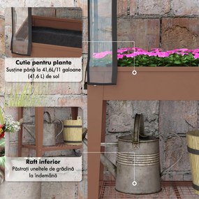 Outsunny Strat de Gradină Înălțat cu Acoperiș de Sera, Jardiniera Mobilă cu Roți și Raft Inferior pentru Legume, Flori, Ierburi | Aosom Romania