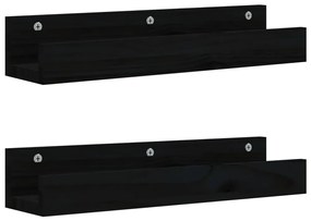 823588 vidaXL Rafturi de perete, 2 buc., negru, 50x12x9 cm, lemn masiv de pin