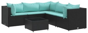 3308132 vidaXL Set mobilier de grădină cu perne, 6 piese, negru, poliratan