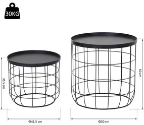 Outsunny Set 2 Piese Masuta de Cafea din Metal Negru , Φ50x50cm & Φ41.5x35.5cm