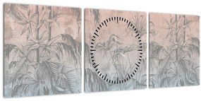 Tablou - Plante tropicale pe perete (cu ceas) (90x30 cm)