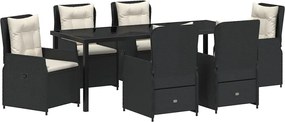 vidaXL Set de masă pentru grădină 7 pcs Negru poliratan