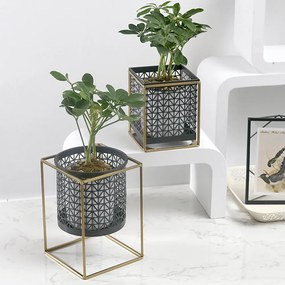 Set 2 suporturi pentru ghivece, pătrat/rotund, negru/auriu, ESME SET