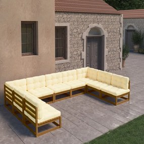 3077197 vidaXL Set mobilier grădină, perne, 9 piese, maro miere lemn masiv pin