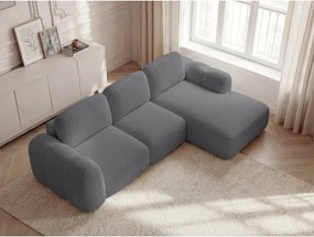 Colțar gri extensibil/cu spațiu de depozitare cu tapițerie din țesătură bouclé (cu colț pe partea dreaptă/cu șezlong) Montaigne – Bobochic Paris